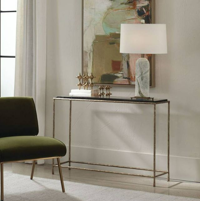 Uttermost® Ovard Glass Top Console Table with Antique Brass Frame-1