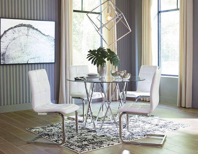 front view of a luxe modern dining room set in a contemporary dining room