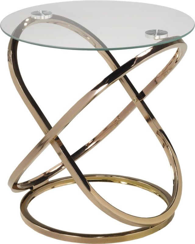 Brassex Inc. Glass Top Accent Table with Rose Gold Base