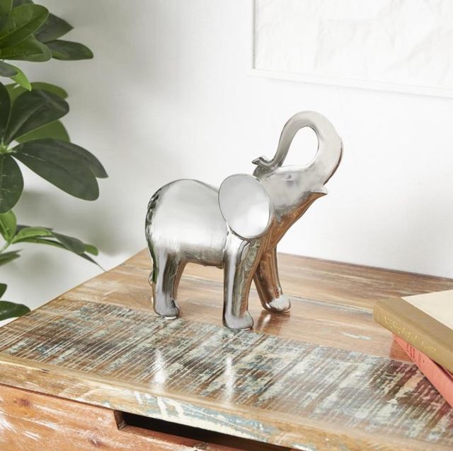 Deco Marche Silver Standing Elephant Ceramic Sculpture-4