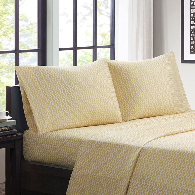 Olliix by Intelligent Design Yellow Twin XL Chevron Printed Microfiber Sheet Set-1