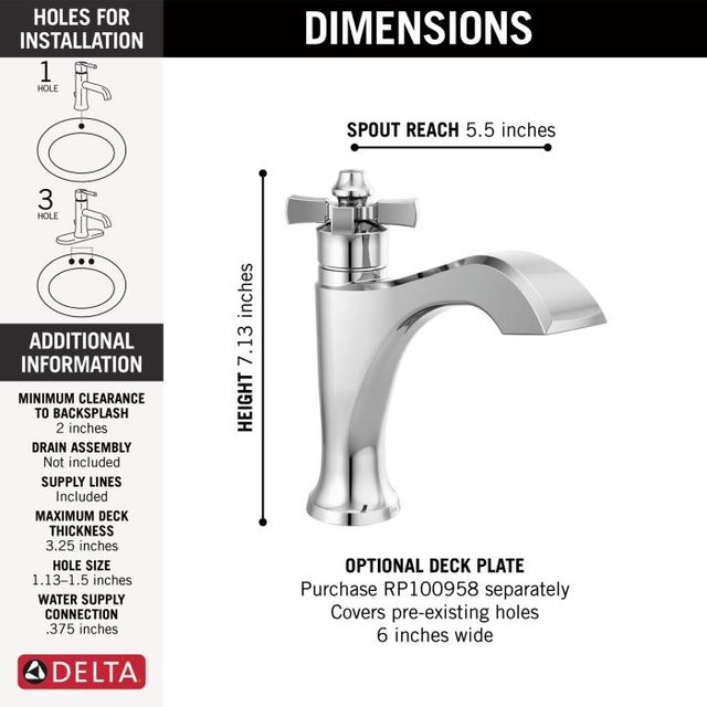 Delta Dorval® Chrome Single Handle Cross Bathroom Faucet-1