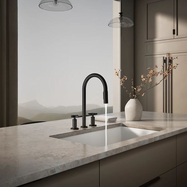 KOHLER® Billet® Matte Black Kitchen Sink Faucet with 2-Function Sprayhead and Cross Handles-2
