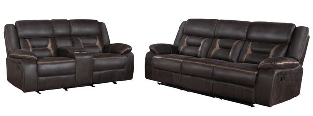 Coaster® Greer 2-Piece Dark Brown Manual Upholstered Reclining Sofa Set-0