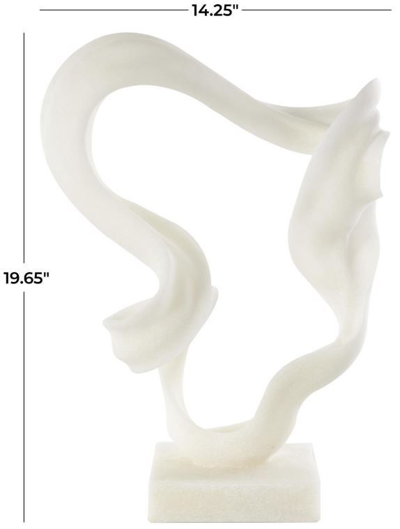 Deco Marche White Polystone Twisted Wave Sculpture with Elevated Base-3