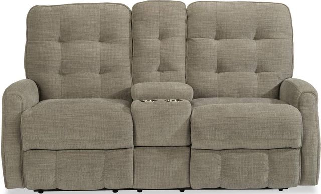 Flexsteel® Devon Smoke Power Reclining Loveseat with Console and Power Headrests-1