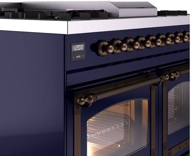 Ilve® Nostalgie II Noblesse 40'' Midnight Blue Liquid Propane Pro Style Dual Fuel Range with Burnished Trim-6