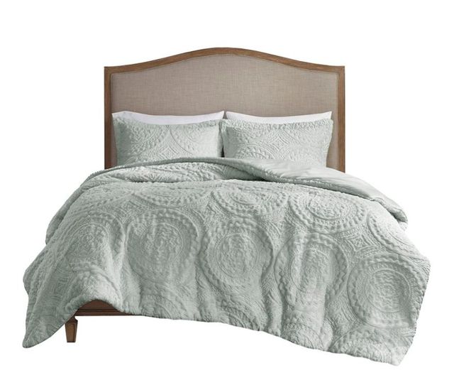 Olliix by Madison Park Arya Aqua King/California King Embroidered Medallion Faux Fur Ultra Plush Comforter Mini Set-0