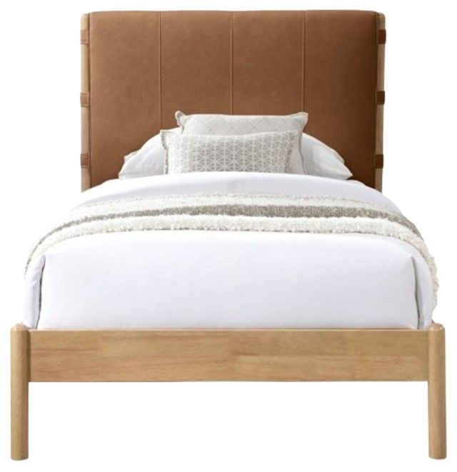 Meridian Furniture Asher Cognac/Natural Twin Upholstered Panel Bed-1