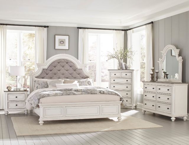 Homelegance® Baylesford Antique White/Gray Queen Upholstered Panel Bed-1
