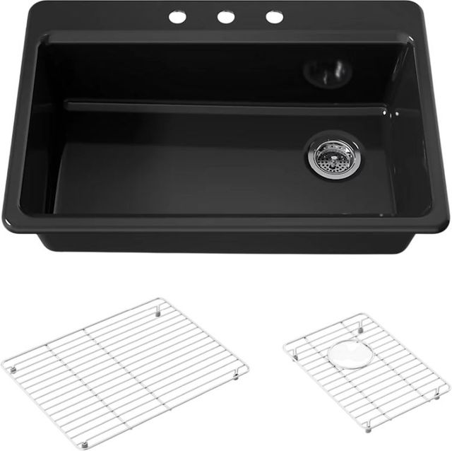 KOHLER® Riverby® Black 33" 3-Faucet Hole Top-Mount Single-Bowl Kitchen Sink-0