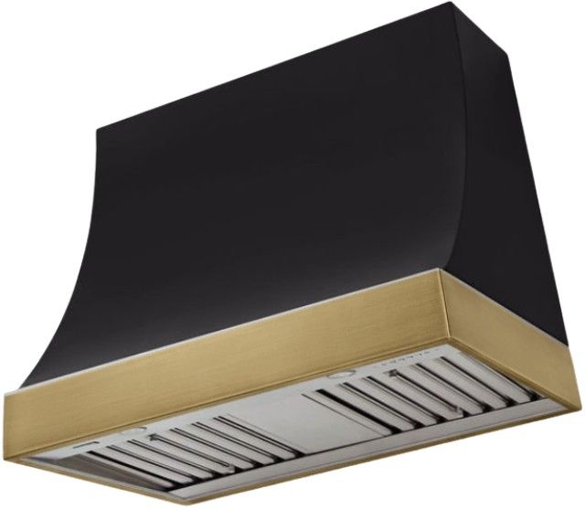 AGA Marquee 36" Matte Black Wall Mounted Range Hood with Antique Brass Trim-0