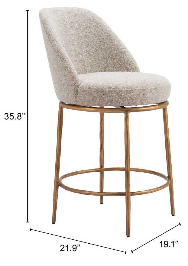 Zuo® Modern Nordhavn Beige/Gold Swivel Counter Stool-1