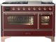 Ilve® Majestic III 48" Burgundy Pro Style Dual Fuel Natural Gas Range with Triple Glass Door and Copper Trim-0