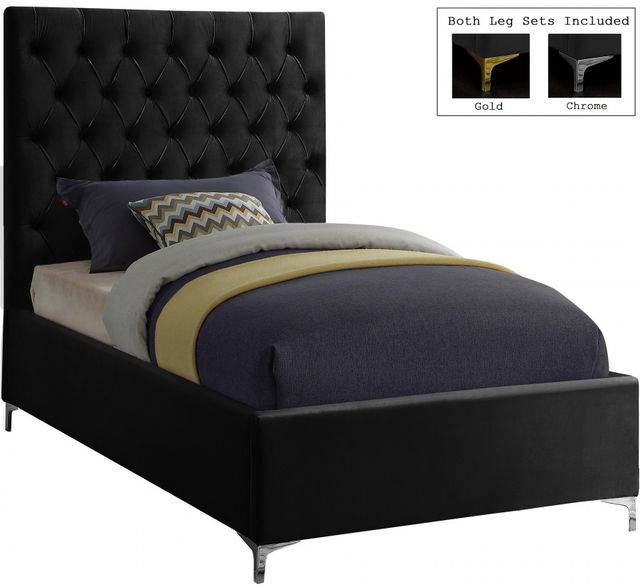 Meridian Furniture Cruz Black Velvet Twin Bed-1