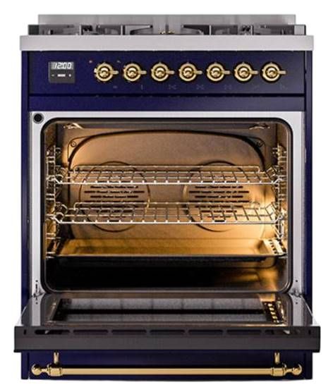 Ilve® Nostalgie II Noblesse 30" Midnight Blue Pro Style Dual Fuel Range with Brass Trim-2
