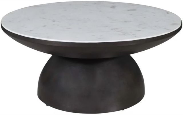 Jofran Inc. Circularity Black Round Cocktail Table with White Marble Top-3