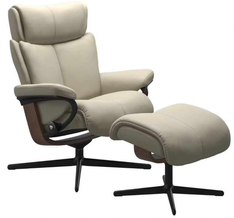 Stressless by Ekornes Customizable Magic Medium Manual Recliner and Ottoman with Cross Base Fleck s Furniture Appliance Bismarck ND and Dickinson ND