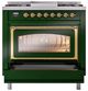 Ilve® Nostalgie II Noblesse 36'' Emerald Green Pro Style Dual Fuel Range with Brass Trim-3