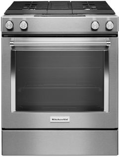 KitchenAid® 30" Stainless Steel Downdraft Slide In Dual Fuel Range