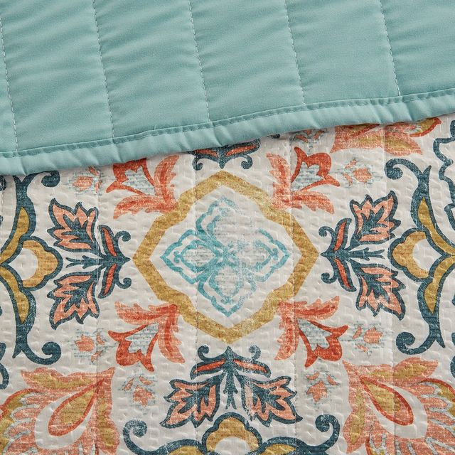 Olliix by Intelligent Design Deliah Teal Twin/Twin XL Seersucker Boho Printed Reversible Coverlet Set-4