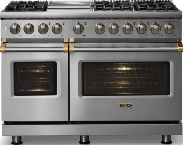 Viking® 5 Series 48" Stainless Steel Pro Style Dual Fuel (NG) Range with Brushed Brass Trim-2