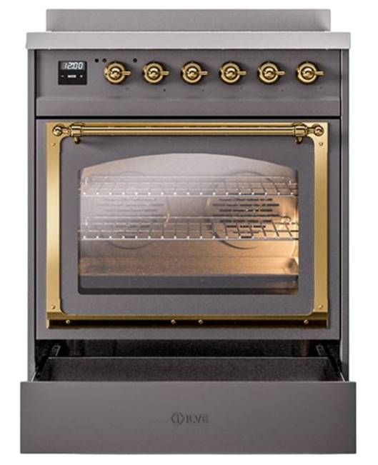 Ilve® Nostalgie II Noblesse 30'' Graphite Matte Pro Style Induction Range with Brass Trim-3