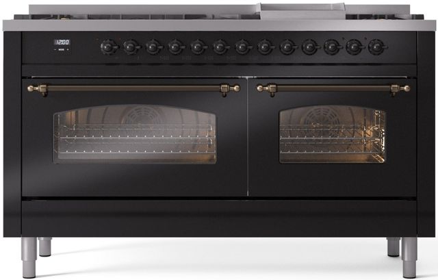 Ilve® Nostalgie II Series 60" Glossy Black Pro Style Dual Fuel Range-0