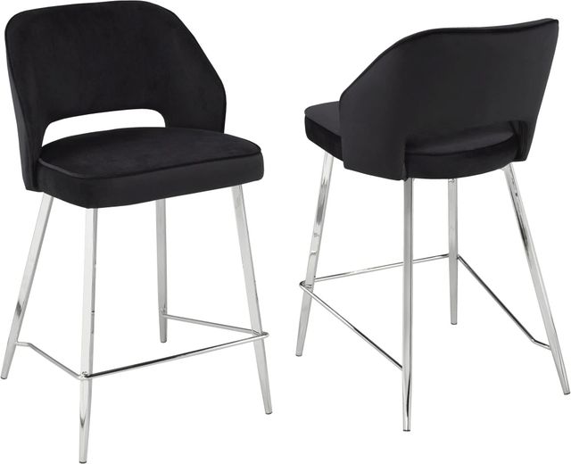 Brassex Inc. Ella 2-Piece Black/Chrome Counter Stool Set-2