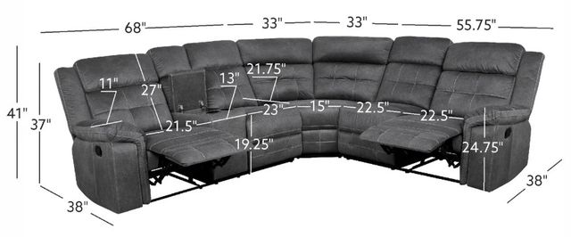Powell® Keystone 6-Piece Gray Manual Reclining L-Shape Sectional-3
