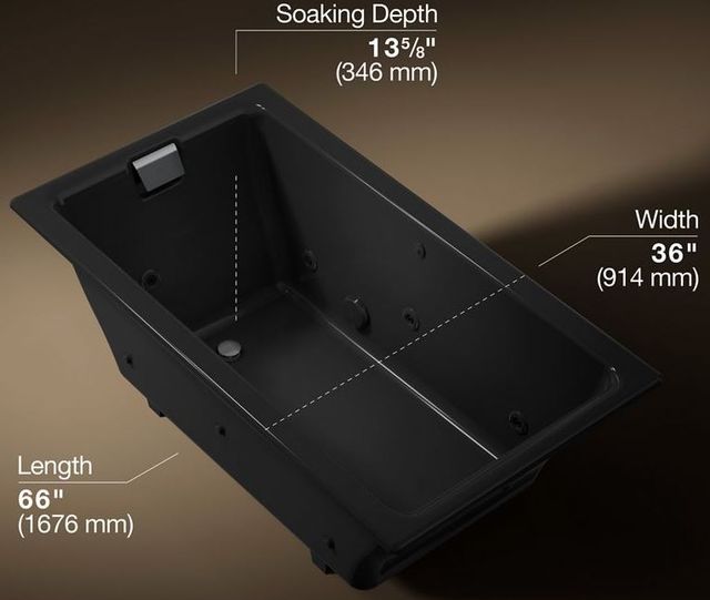 KOHLER® Tea-for-Two® Black 66" x 36" Drop-In/Undermount Whirlpool Bath -2