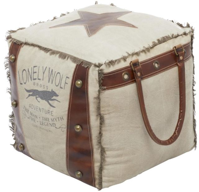 Deco Marche White Canvas Pouf Ottoman-0