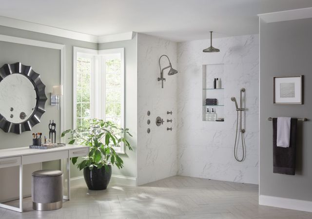 Brizo Essential™ Brilliance® Luxe Steel® 7" Classic Round H2Okinetic® Multi-Function Wall Mount Shower Head-2