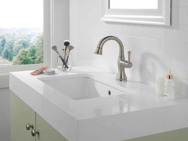 Delta Cassidy® Stainless Single Handle Pull Down Bathroom Faucet with Drain-2