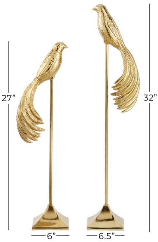 Deco Marche 2-Piece Gold Aluminum Metal Bird Sculpture Set-2