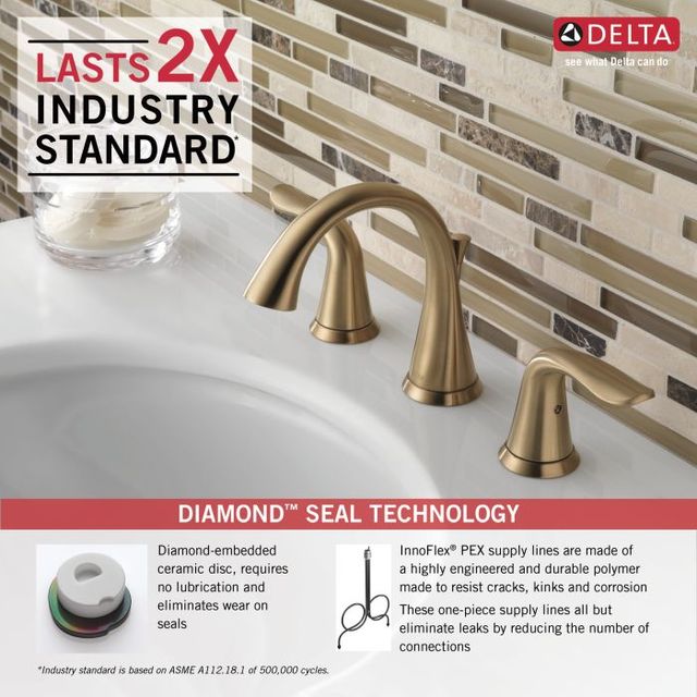 Delta Lahara® Champagne Bronze 2-Handle Widespread Bathroom Faucet with Drain-3