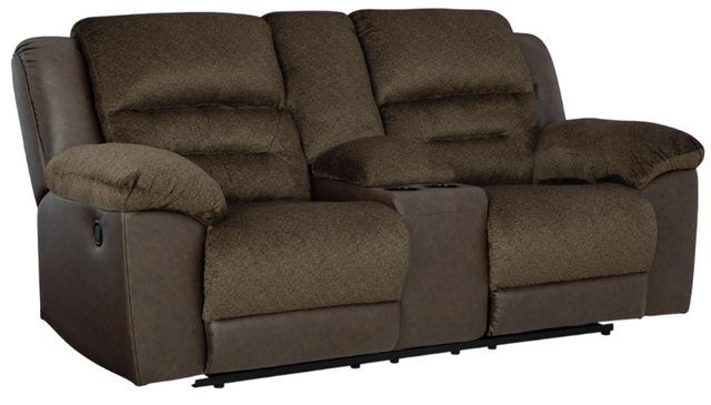 Benchcraft® Dorman Chocolate Manual Double Reclining Loveseat with Console-1