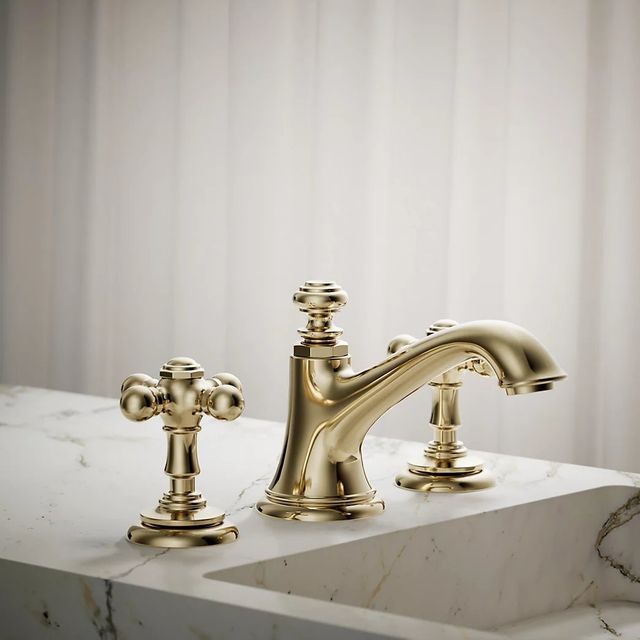 KOHLER® Artifacts® Vibrant French Gold Cross Bathroom Sink Faucet Handles-3