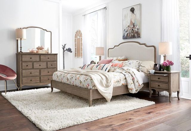 aspenhome® Provence Patine California King Upholstered Panel Bed-1
