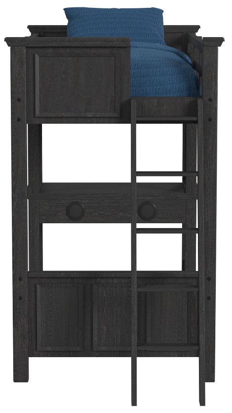 Elements International Hampton Kids Charcoal Youth Twin Loft Bed with Ladder and Desk-3