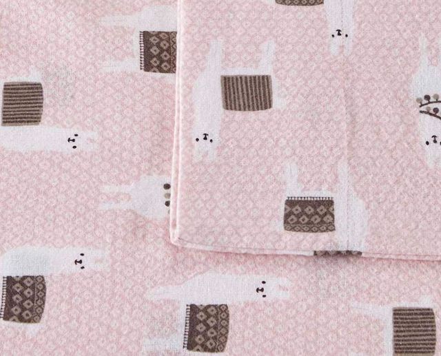 Olliix by Intelligent Design Cozy Soft Pink Llamas Queen Cotton Novelty Print Flannel Sheet Set-2