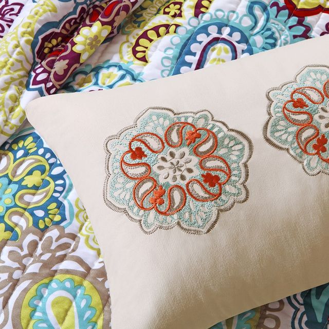 Olliix by Mi Zone Tamil Multi Full/Queen Reversible Coverlet Set-3