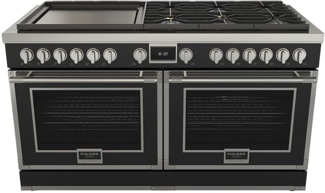 Fulgor Milano® Evoque 400 Series 60" Matte Black Pro Style Dual Fuel Hybrid Range with Stainless Steel Trim -0