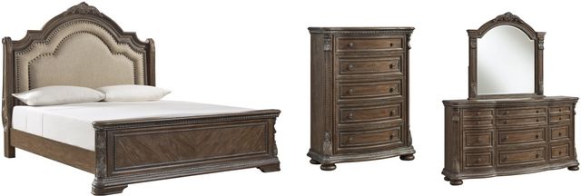 Signature Design by Ashley® Charmond 4-Piece Brown California King Sleigh Upholstered Bed Set-0