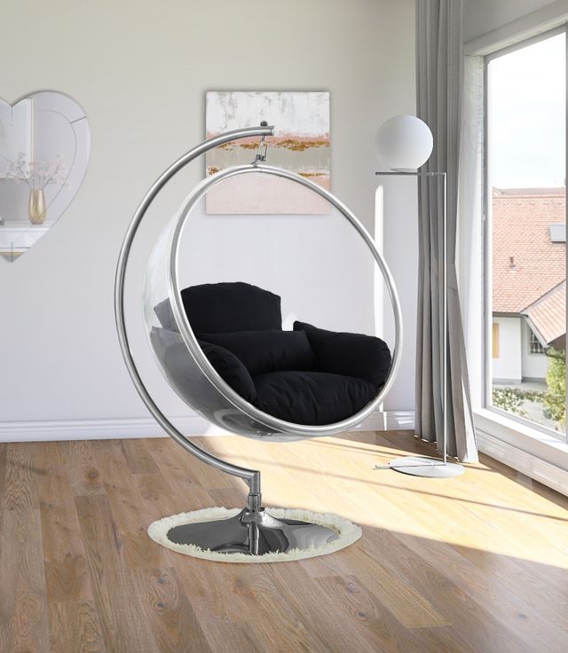 Meridian Furniture Luna Black/Chrome Durable Fabric Acrylic Swing Chair-3