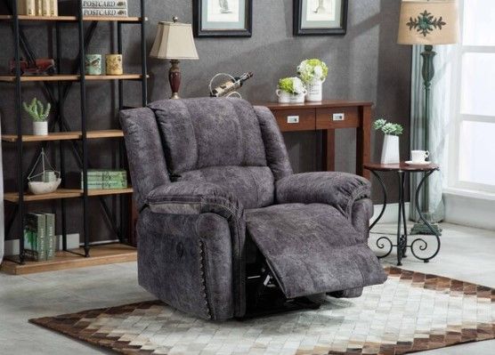 Milton Greens Stars Gray Power USB Recliner Chair with Stitching Design-2
