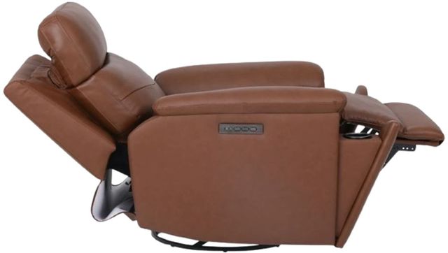 Flexsteel® Meet Your Perfect Match Refined Hickory Leather Power Swivel Gliding Recliner with Power Headrest and Lumbar-3