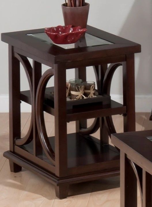 Jofran Inc. Panama Glass Top Chairside Table with Brown Base-1