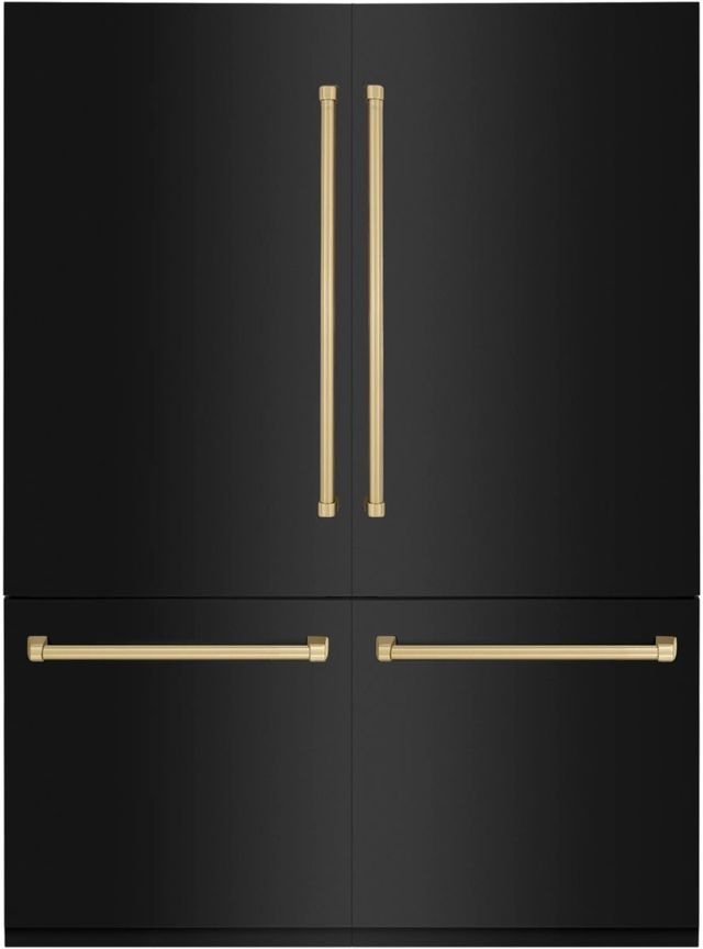 ZLINE Autograph Edition 60" 32.2 Cu. Ft. Black Stainless Steel Built-In French Door Refrigerator with Champagne Bronze Accent and Bright White Interior-0