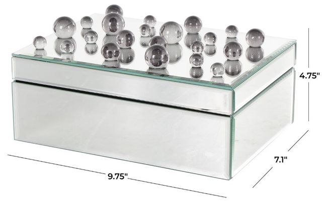 Deco Marche CosmoLiving by Cosmopolitan Silver Mirrored 10'' Decorative Jewelry Box with Black Bubble Textured Balls-2